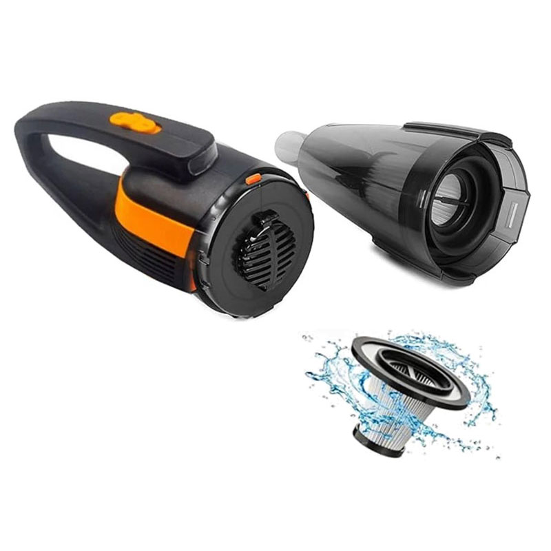 12V handheld car vacuum cleaner disassembled view, detachable transparent dust cup, washable reusable HEPA filter, portable mini car dust buster for auto interior cleaning wholesale